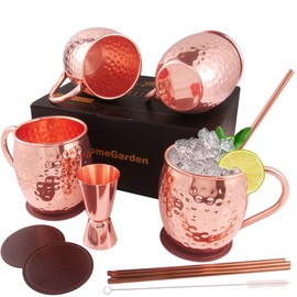 Moscow Mule - Juego de 4 tazas de cobre para beber, 16 onzas, aptas para alimentos, 100% hechas a mano, con diseño de Moscú