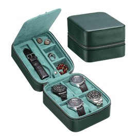 SYENS 5 Watch Travel Case Storage Organizer with Watch Strap Holder Jewelry Tools Watch Carrying Box with Zip Closure (Green)