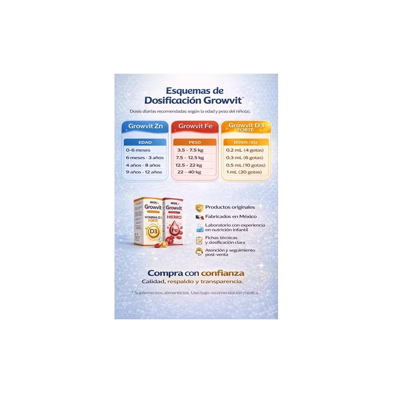 Growvit Suplemento Vitamina 3 Pack D3 Forte Zinc Hierro