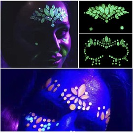 Nirbffo Face Sticker Diamond Face Sticker Luminous Crystal Diamond Eyebrow Sticker White Glitter Jewellery Diamond Luminous Face Makeup Sticker Pack of 2