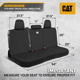 CAT Black Rear Seat Cover for Trucks, Cars & SUVs – Heavy-Duty Oxford Canvas – 60/40 Split Bench Protector – Durable Back Seat Cover for Work Trucks, Pets, Travel – Car & Truck Interior Accessory