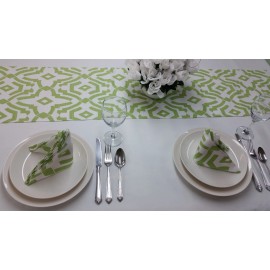 Kirtam Designs Chevelle kiwi green and white tablerunner wedding decorations 72 x 13 geometric