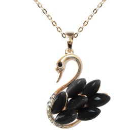 Navachi 18k Yellow Gold Plated Swan Bird Black Created-Opal Crystal Az6048p Pendant Necklace 16"+2"