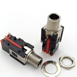 6.35mm Headphone Socket 2Pin Panel Mount Thread Lock Audio Stereo Female Jack Connector 1/4 inch 2PCS