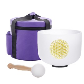 TRAYAYA 528HZ 8 Inch C Note Flower of Life Crystal Singing Bowl Sound Healing Crystal Bowl Meditation Sound Bowl Sound Bath Life Flower Singing Bowl With Bag