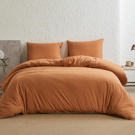 Simple&Opulence 100% Jersey Knit Cotton Duvet Cover King Size 3Pcs Ultra Soft T-Shirt Feel Luxury Bedding Comforter Cover Set Zipper Closure 1 Duvet Cover and 2 Pillowcases(Rust,King)