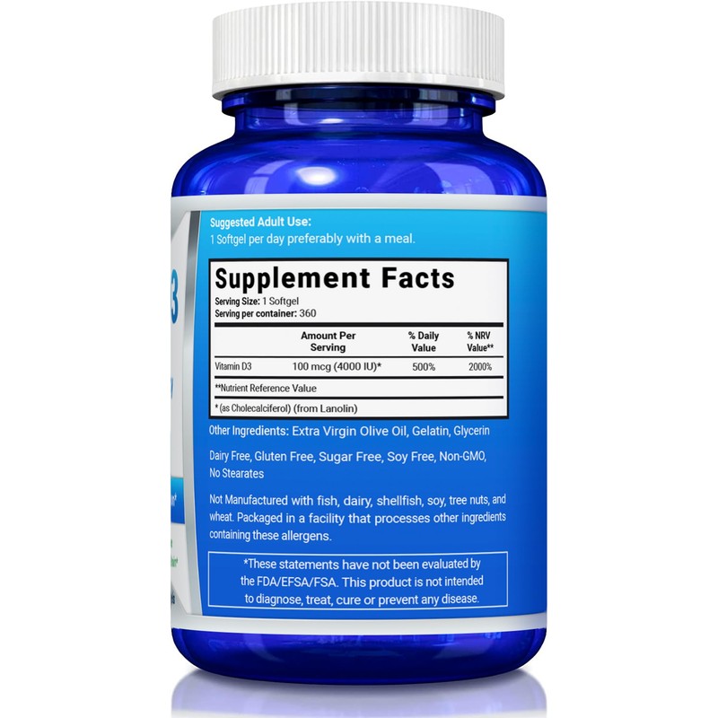 YounGlo Research Vitamin D3 4000 IU Dietary Supplement to Promote