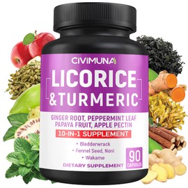 Licorice Capsules with Licorice, Turmeric Root, Ginger Root, Peppermint Leaf, Papaya Fruit- 3 Months Supply