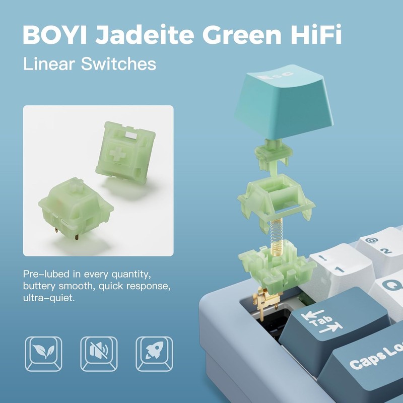BOYI Jadeite Green Full POM 40gf HiFi Linear Mechanical Switches,5-Pin