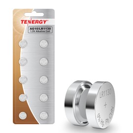 Tenergy AG10 LR1130 Button Cell Batteries, 1.5V AG10 Battery for Watches, Calculators, Lasers, and More, 10 Count
