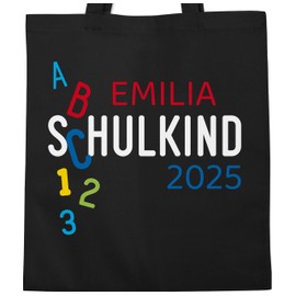 Geschenk mit Namen personalisiert by Shirtracer - Cotton Bag - First Day of School Gym Bag - ABC School Child, 1 black, Unit size