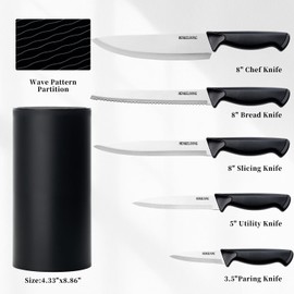 Knife Set, 6-Piece Kitchen Knife Set, German High Carbon Stainless Steel, Durable & Easy Clean Knife Block, Black