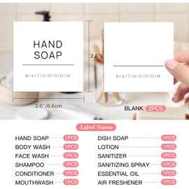HVSWLY - Etiquetas impermeables para botellas, 14 etiquetas blancas, incluye 2 etiquetas en blanco, para jabón, champú, acondicionador, loción, dispensador de jabón