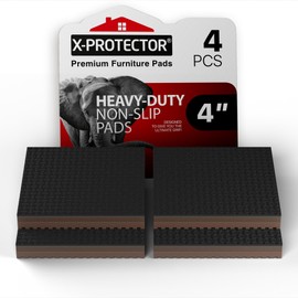 X-Protector Non Slip Furniture Pads - 4 PCS 4" Square - Non-Adhesive Anti Skid Pads - Brown for Hardwood Floors - Unique Anti Vibration Pads