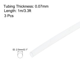 QUARKZMAN PTFE Heat Shrink Tubing 4:1 Ratio 1m x 2.5mm Transparent Insulation Tubing High Temperature Heat Shrink Tubing Pack of 3