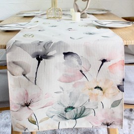 LOZULO Tulip Table Runner Modern Spring Decoration Table Weatherproof Table Runner Linen Long Table Runner Washable Outdoor Tablecloth Spring for Party Table Mats Kitchen Runner 40 x 140 cm