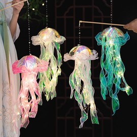 Set of 2 Sea Lights Jellyfish Lighting Sea Life Portable Lamp for Girls Birthday Bedroom Ocean Theme Party Decoration Lamp (White Blue)