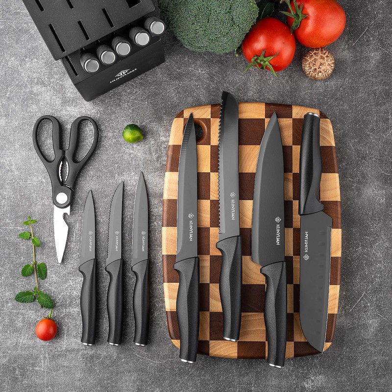 KUNYUAN Knife Set, 15 Pcs Kitchen Knife Set with Block