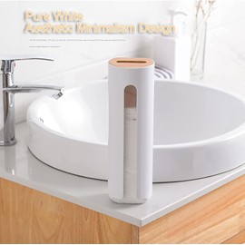 FemKey Cotton Pads Storage, Wall Mounted Cotton Pads Dispenser with Wooden Lid, Cotton Pads Storage Bamboo for Cotton Pads, Makeup or Remover, Round, White