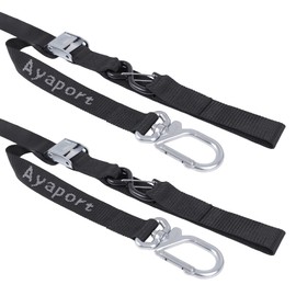Ayaport Motorcycle Tie Down Straps 1.5” x 8’ (with Swivel Carabiner Hooks) Cam Buckle Tie Downs, Handlebar Strap for Dirt Bike, Motor Bike, Kayak, Car, Truck, Boat, Cargo, Black