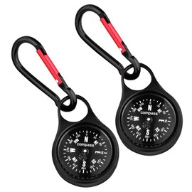 Compass with Carabiner Hook, Pocket Compass Key Holder with Compass Carabiner Keyring Compass Multifunctional Portable Mini Compass for Outdoor Camping Hiking Pack of 2