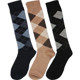 Britwear 3 x Mens Long Hose Knee High Length Cotton Rich Argyle Diamond Design Socks Golf