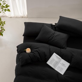 King Size Quilt Cover Set 1200TC 100% Washed Microfiber Solid Plain Color Quilt Cover & 2 Pillowcases- Soft and Breathable with Zipper Closure & Corner Tie