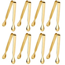 8PCS Gold Mini Ice & Sugar Tongs, 4.3 Inch Food-Grade 304 Stainless Steel Serving Utensils for Appetizers, Tea Party, Coffee Bar, Desserts, Cocktails, Charcuterie Board, Dishwasher Safe - CHYEOLUA