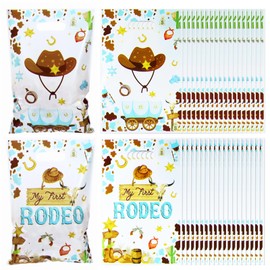 Pineraap 50 PCS My First Rodeo Party Favor Bags Cowboy 1st Birthday Gift Goodie Bags Western Treat Candy Bags with Handles for 1st Rodeo Birthday Cowboy Western Theme Party Decorations Supplies, Blue