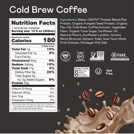 OWYN - 100% Vegan Plant-Based Protein Shakes | Cold Brew Coffee, 12 Fl Oz (Pack of 12) | Dairy-Free, Gluten-Free, Soy-Free, Tree Nut-Free, Egg-Free, Allergy-Free, Vegetarian