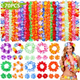 Nucifer 70PCS Hawaiian Leis for Luau Party Decorations, Tropical Hawaiian Leis for Adults Leis Bulk Necklace Flower Lais Hawaii Decor Beach Luau Party Favors Supplies Themed Birthday Decorations