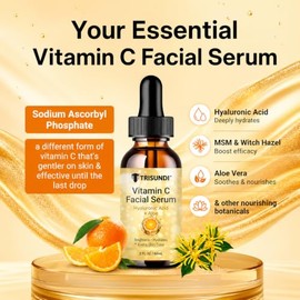 Suero facial de vitamina C con ácido hialurónico y aloe, suero facial hidratante ligero para el cuidado diario de la piel, adecuado para todo tipo de 