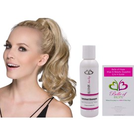 WINE HF Synthetic Hair Ponytail by Ellen Wille, 3PC Bundle: Hair Piece, 4oz Mara Ray Luxury Shampoo, and 19 Page Belle of Hope Guide (Black)