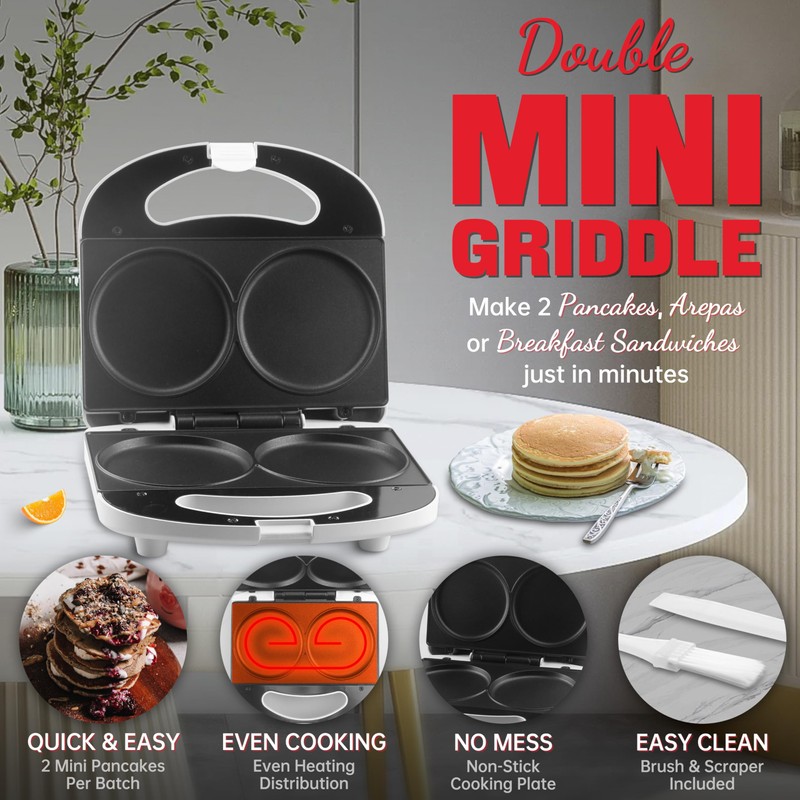 SugarWhisk Double Mini Pancakes Maker Machine, Arepa Maker, Electric Pancake