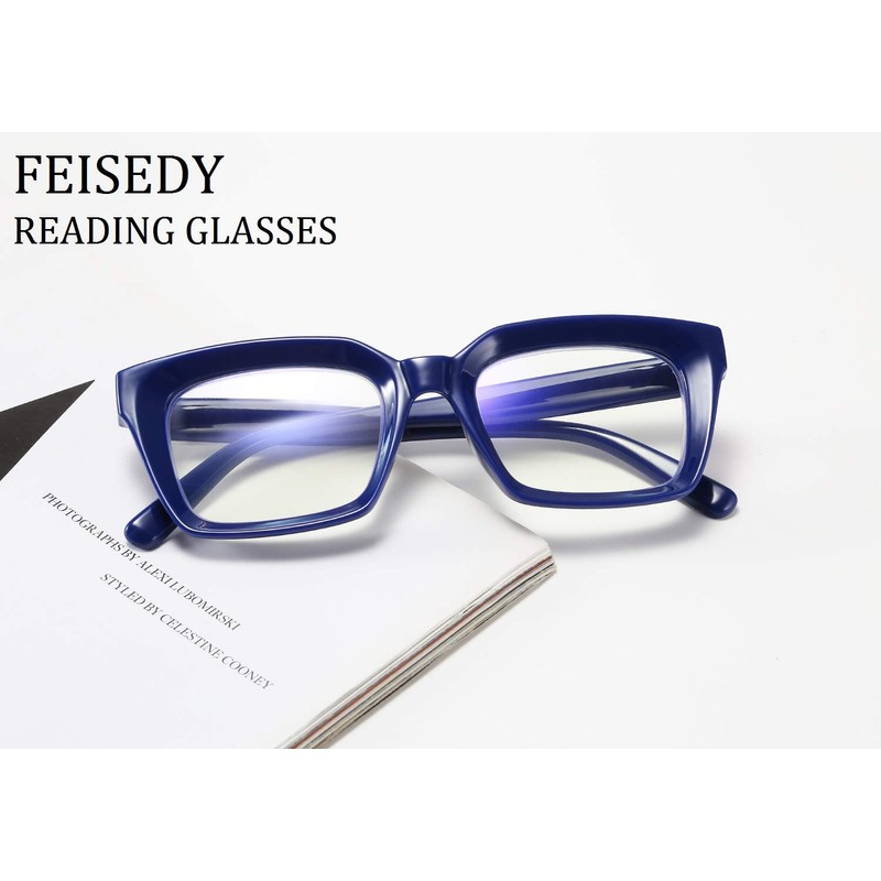 FEISEDY Retro Square Blue Light Blocking Reading Glasses Anti Glare