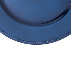 Simply Elegant Beaded Edge Plastic Charger Plate | Service Plate for Parties, Dinner, Weddings, Quinceaneras and Events | 13 inch Diameter | Navy- Gloss Finish | Set of 12