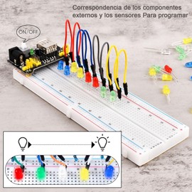 YOGONEV Kit de Electronica Adecuado para UNO R3,Incluyendo 830 Tie-Points Breadboard,Cable de Puente,Módulo de Fuente de Alimentación,Raspberry Pi,STM32,Resistencia Compatible con Arduino