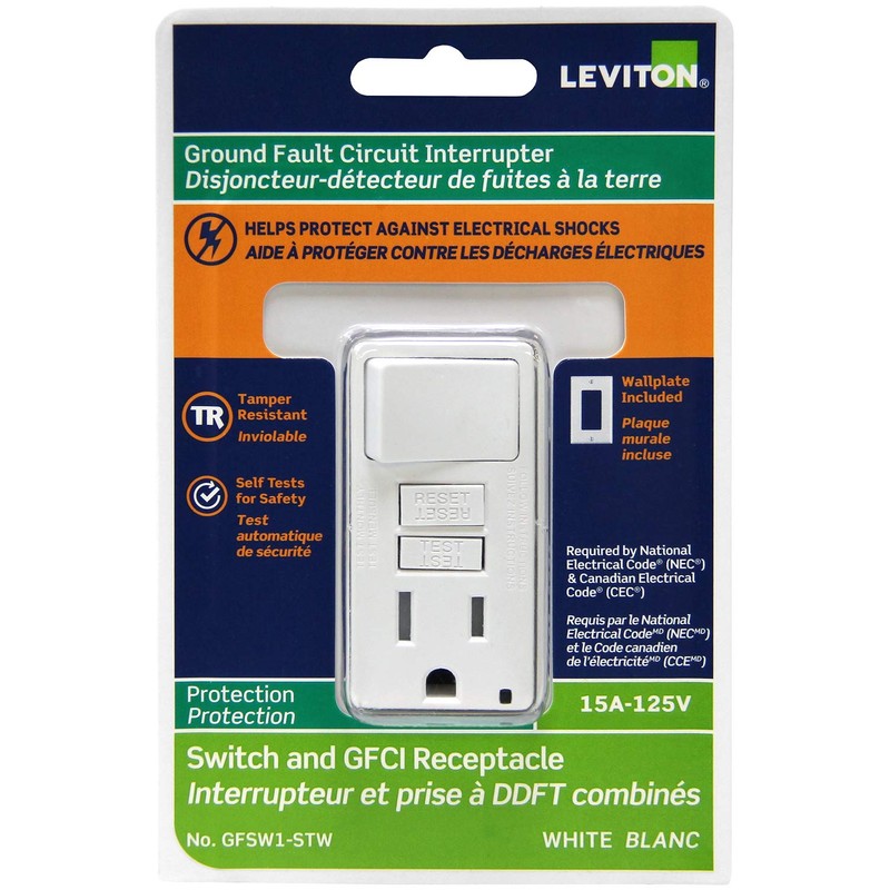 Leviton GFSW1-W SmartlockPro Slim GFCI Combination Switch, Tamper-Resistant Receptacle with
