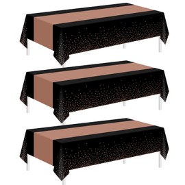 Tablecloths for Rectangle Tables, 3 Pack 54" x 108" Disposable Plastic Table Cloth, Black Rose Gold Dot Tablecloths Disposable Tablecloth for Weddings Buffet Table