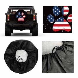 MIYASANG Dog Footprint Spare Tire Cover USA American Flag Puppy Paw Weatherproof Universal Wheel Protectors Camper Tire Covers for Trailer Rv Travel(17 inch)