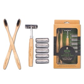 Pursonic Biodegradable Bamboo toothbrushes | Pack of 2 Wooden toothbrushes Eco-Friendly, BPA Free Soft bristles| Compostable Toothbrushes with a Wooden Razor| Natural & Organic
