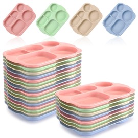 Dandat 24 Pcs 11.8 Inches Wheat Straw Kids Divided Plates Unbreakable Plastic Separated Compartment Dinner Plates Colorful Serving Lunch Tray Section Plates for Children Toddler Adult