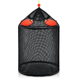 Large Foldable Floating Fish Basket for Live Caught Fish, Collapsible Mesh Bait Pen, Portable Kayak Fishing Live Well, Heavy Duty Coated Fishing Holder, Mesh Net Bag