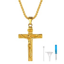 Suplight Gold Crucifix Cross Urn necklaces for Ashes Baptism Christian Remembrance Jewelry Lord Prayer Faith Cross Urn Necklace for Men