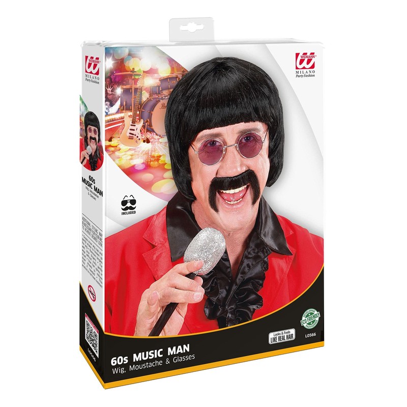 Mens 60s Music Man withTash - Black Wig for Hair