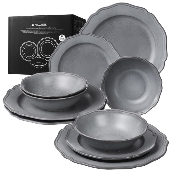 Navaris Scandi Style Porcelain Dinnerware Set - Ceramic Crockery Sets