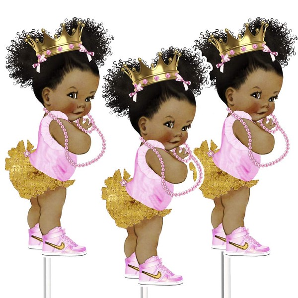 Pink Gold Princess Table Centerpieces Baby Shower Birthday African American Princess Party Decor
