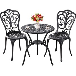 Withniture Outdoor Bistro Set 3 Piece Patio Bistro Set, Cast Aluminum Bistro Table and Chairs Set of 2, Small Patio Table Set for Porch, Black