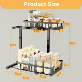 Under the Sink Organizer, 2 Tier Large Pull Out Under Bathroom Sink Organizer with Adjustable Height, Metal Under Cabinet Organizer and Storage for Counter Kitchen Vanity Laundry, Black 2 Packs