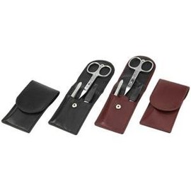 Sonnenschein by Hans Kniebes 3 Piece Pocket Manicure Case - Nail File, Tweezers, Nail Scissors - Manicure Case Nappa Lambskin Black